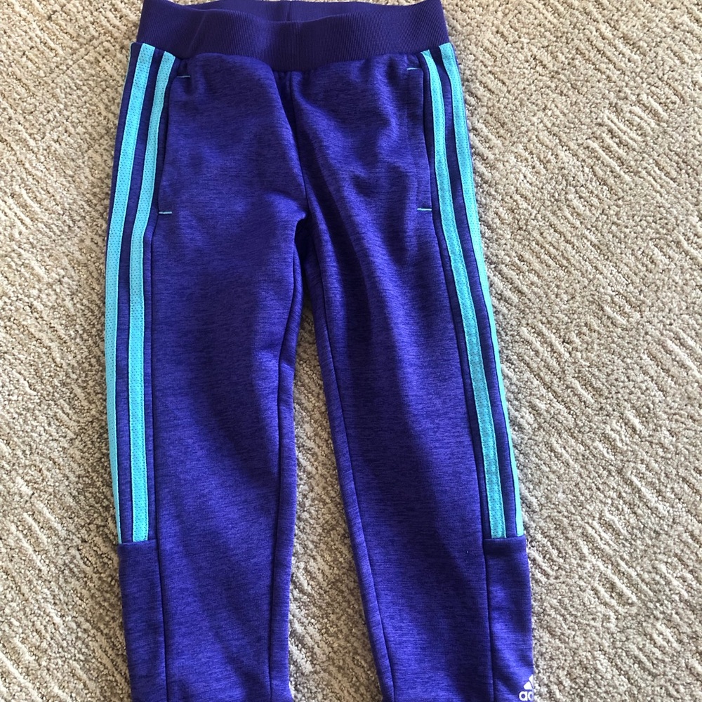 Kids Adidas sweatpants in purple/turquoise